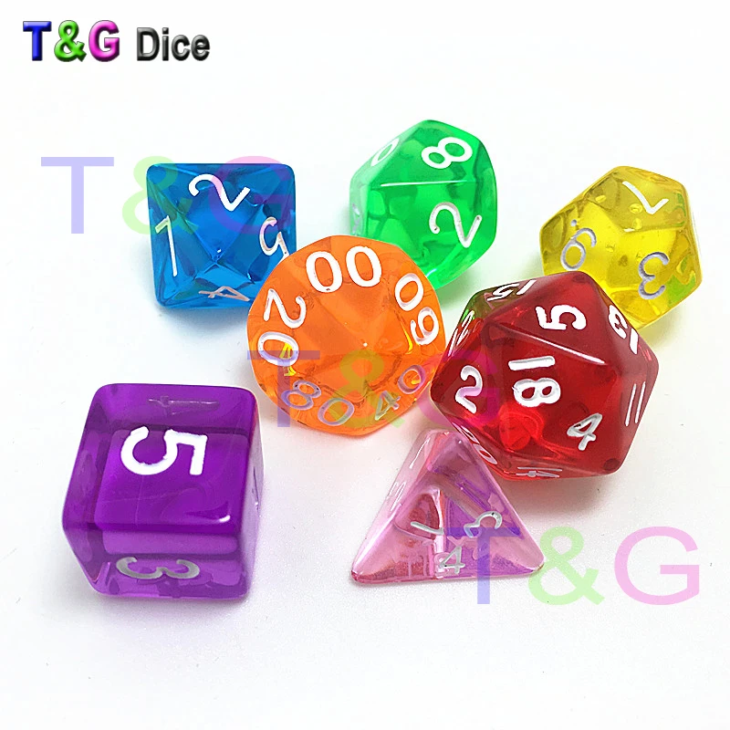 7pcs/lot D4 D6 D8 D10 D12 D20 Plastic Poly Clear Dicein Dice from