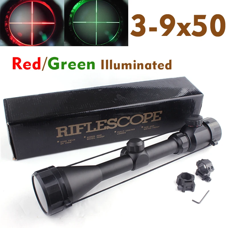 

AUKMONT Pro 3-9X50 IR Red/Green Mil-dot Illuminated Optics Air Rifle Scope Free Mounts hunting air rifle scope 3-9X50 R&G