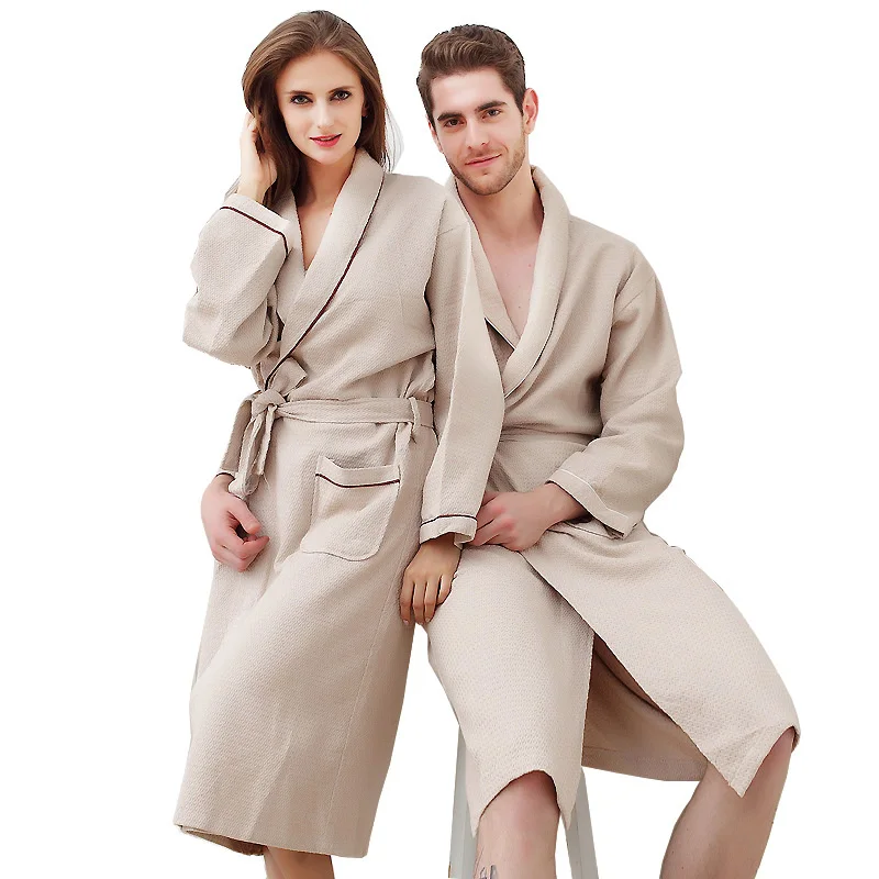 Unisex summer bathrobe thin women waffle couple sleeve Korean sweat-absorbent!!!