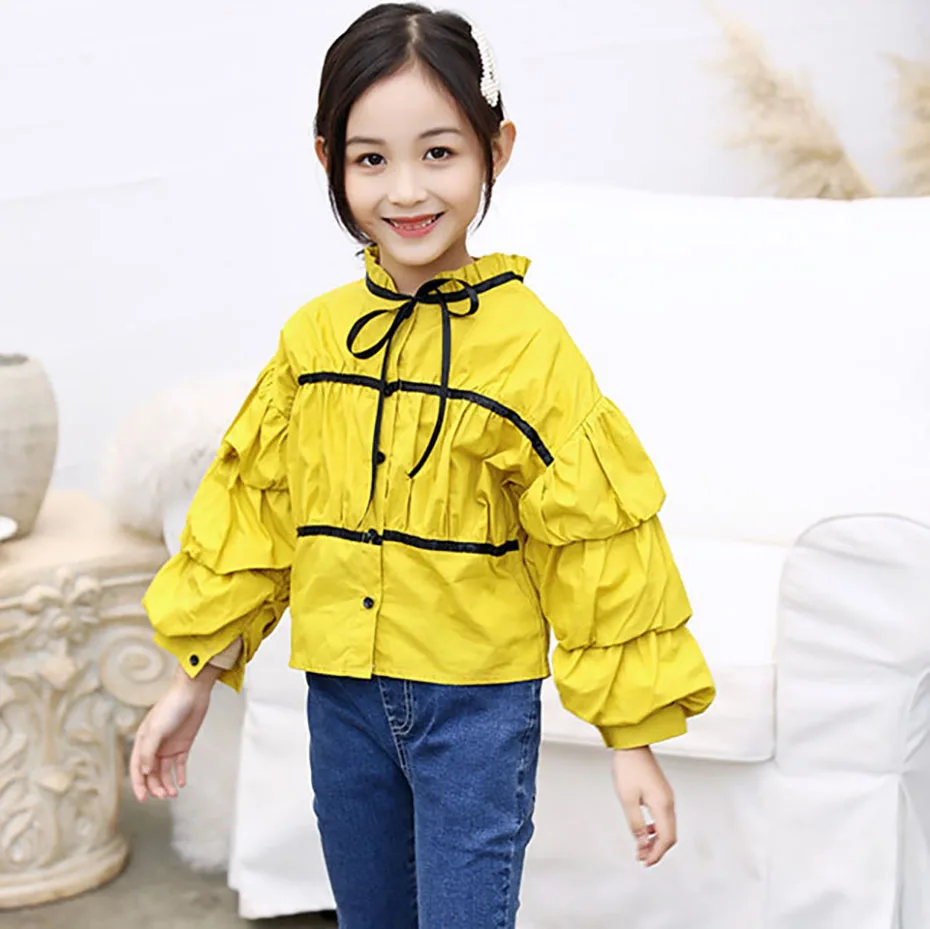 

School Blouse For Girls White Girls Blouse 6 8 12 Years Long Sleeve Girl Blouse Bow Kids Clothing Shirt Ruffles Children Clothes