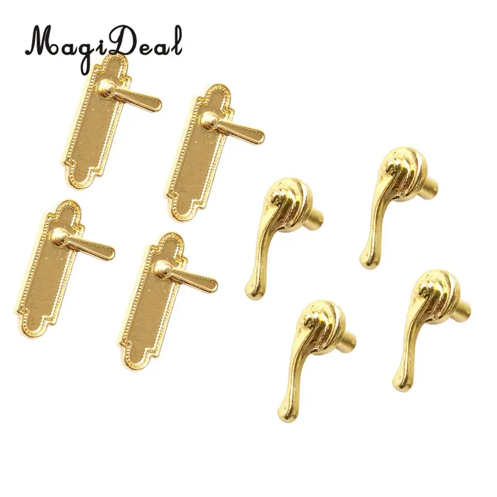 MagiDeal 8Pcs/Pack Dollhouse Miniatures Alloy Door Pull Handles Locks 1/12 Dolls House Accs for