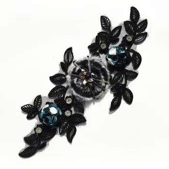 

fur rhineston flower beaded sequined patch sequins appliques patches clothes decoration parches bordados para ropa