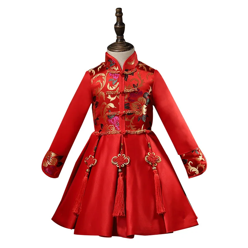 Kids Toddler Girl Baby Long Sleeve Cheongsam Xmas Party Wedding Princess Dresses