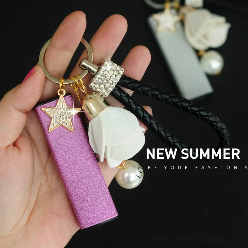 

Lady lighter Keychain lighter USB charging Ms. cute creative rhinestone windproof silent cigarette lighter electric wire lighter