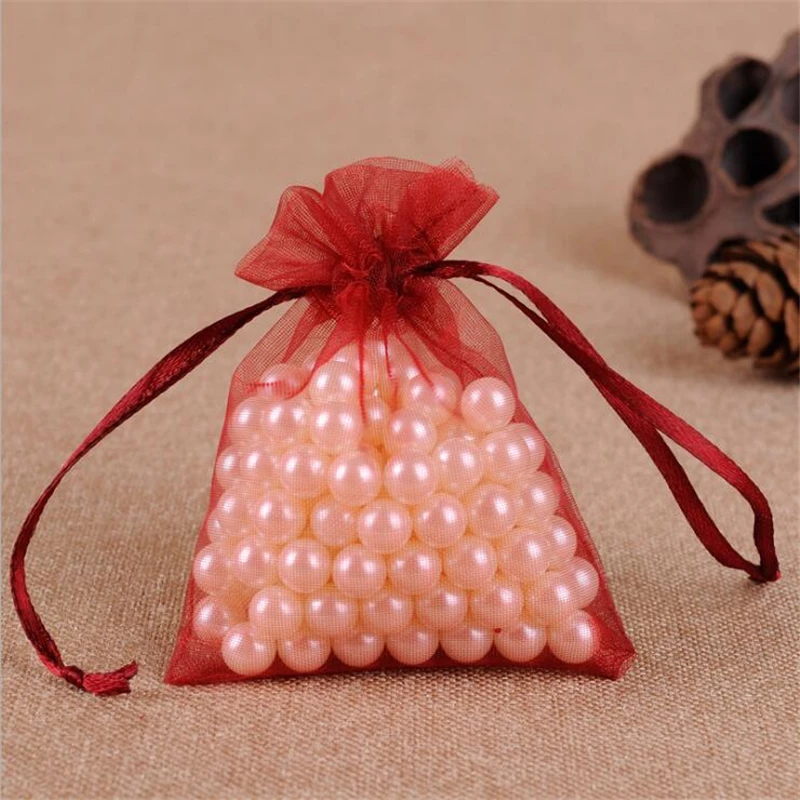 50pcs 7x9 9x12 10x15 13x18 15x20CM White Organza Gift Bags Jewelry Packaging Bags Wedding Party Decoration Drawable Gift Bag 6Z