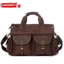 Для Мужчин's Сумки Crazy Horse кожа ручной работы в стиле ретро Портфели плеча сумку из натуральной кожи Для мужчин сумка сумки для ноутбуков