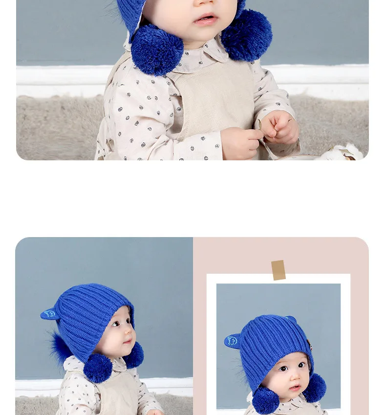 New Baby Knit Hat Autumn And Winter Thickening Female Baby Winter Hat  With Hair Ball Newborn Wool Hat Out Of The Ear Cap GCG42 (13)