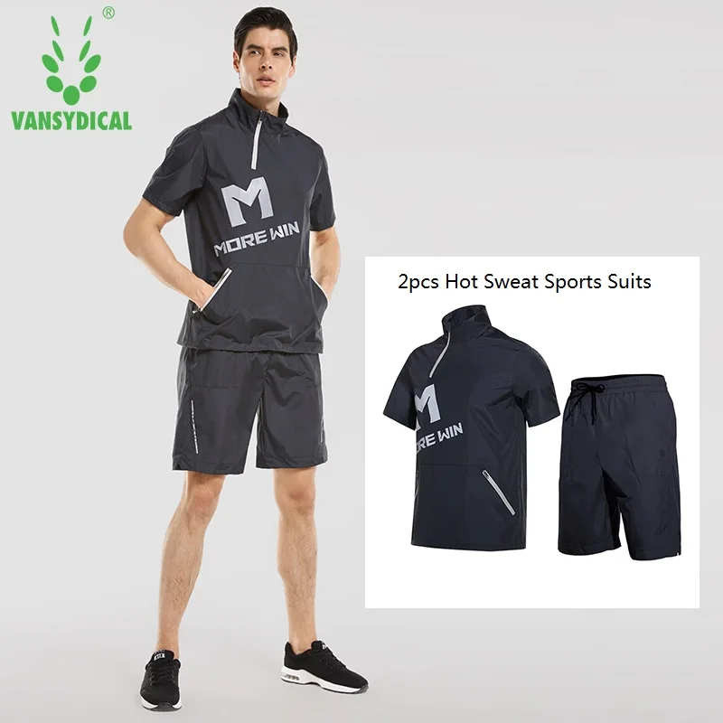 

Men's Short Sleeve Running Jogger Sets 2 pcs Boxing Training Suits Vansydical 2018 Hot Sweat Sports Suits for Fitness Gym