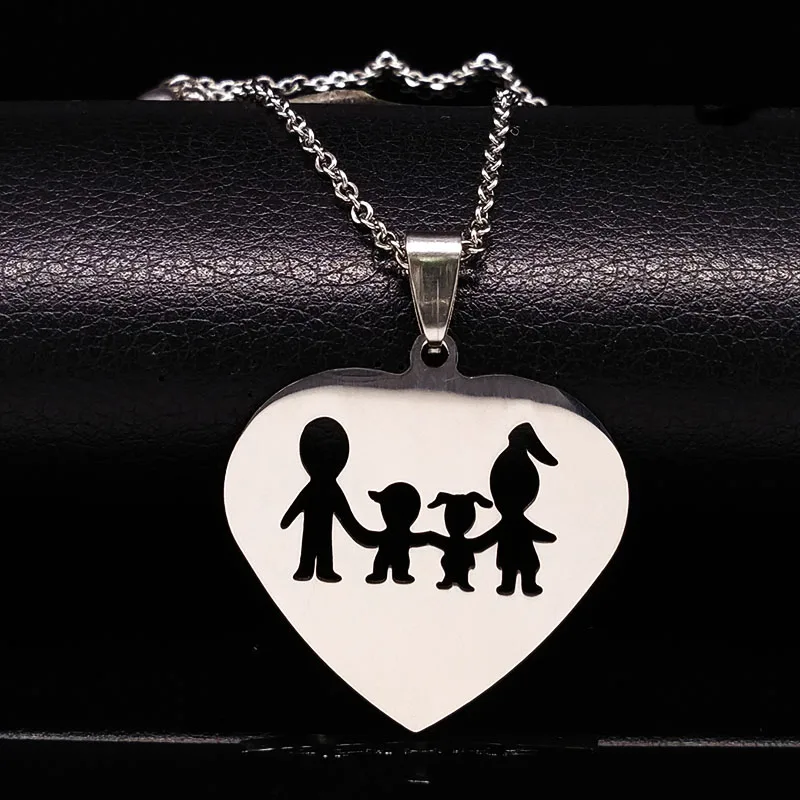 

2019 Love Family Stainless Steel Necklaces Women Accessories Fashion Mom and Dad Daughter Son Necklace Jewelery N2102B