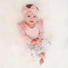 Одежда для новорожденных девочек одежда для маленьких девочек комбинезон с длинными рукавами+ брюки с изображением фламинго+ повязка на голову, комплект одежды для малышей