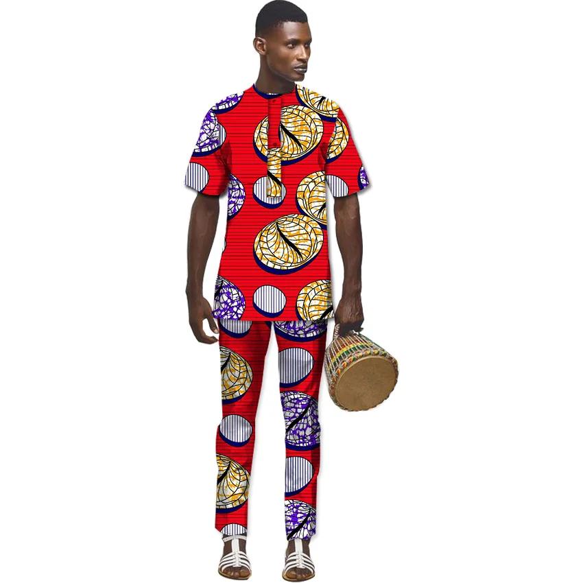 African Men Sets Fashion Print Tops+Trousers Set Fashion Printing ...