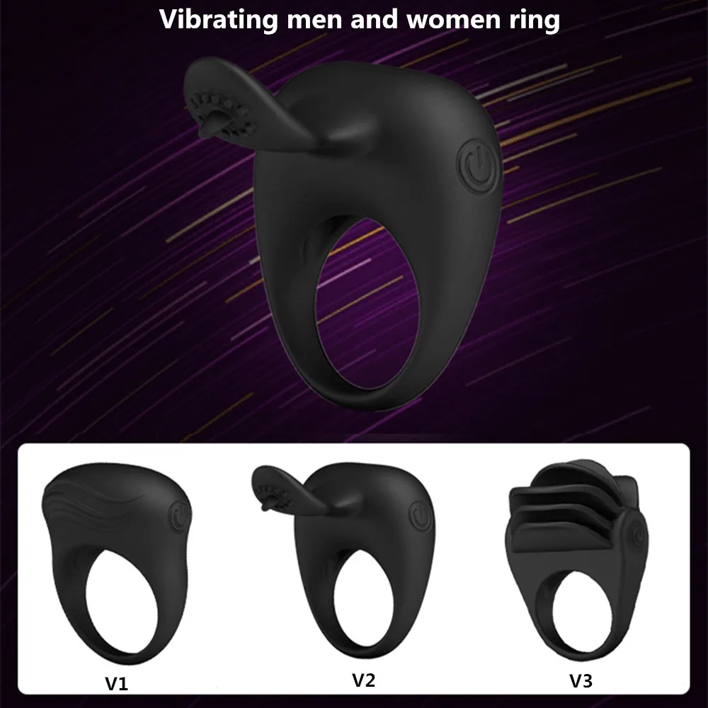 Penis Ring Male Famale Vibrator Rotator Delayed Ejaculation Flirt Silicone Lock Cockring Adult Sex Toys for Couple Men Women (4)