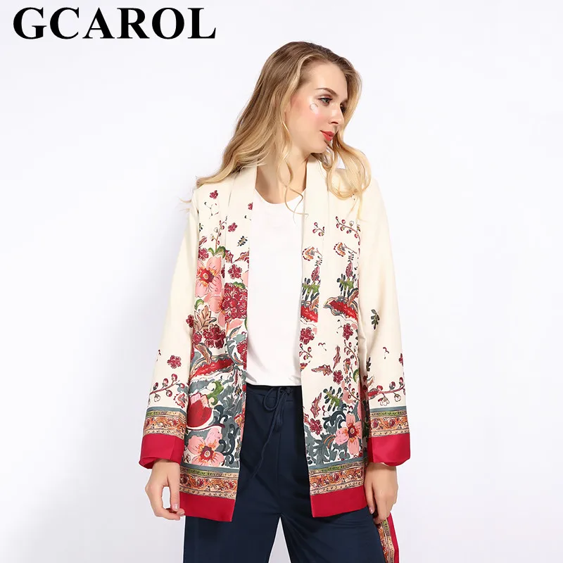 

GCAROL New Women Totem Floral Open Stitch Kimono With Sashes Notched Collar Blazer Vintage Streetwear Fall Spring Jacket Outfits
