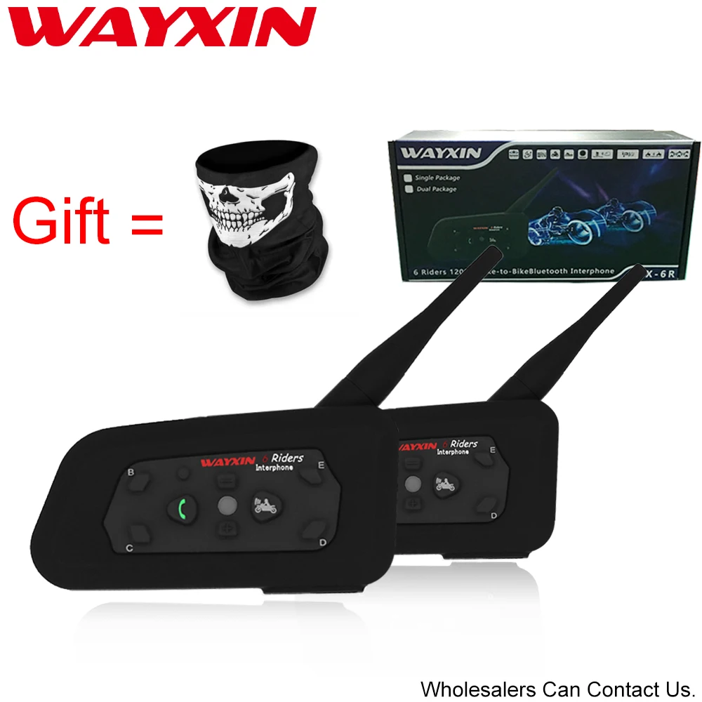 

WAYXIN 2018 New Upgrade Helmet Headsets R6 2Pcs Bluetooth Intercom For Motorcycle Without Adapter Motorcycle Helmet Communicator