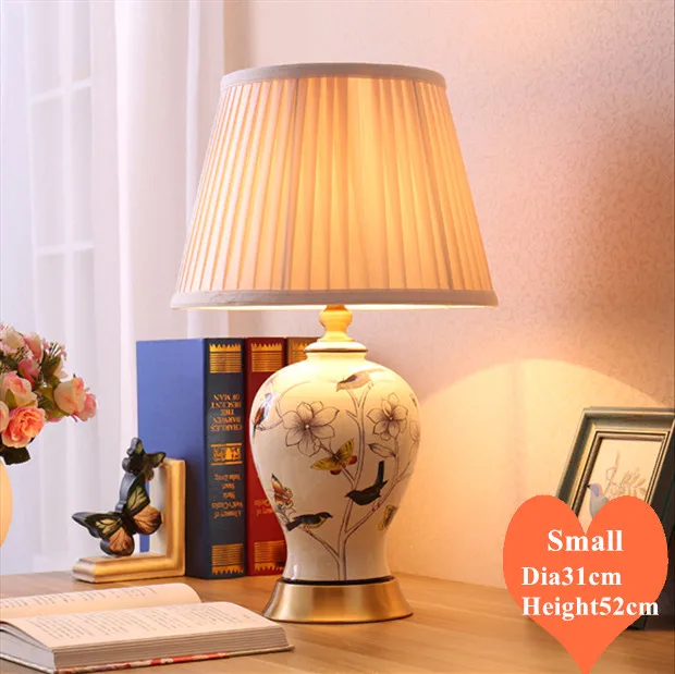 European Rural Flower White Ceramic Small Table Lamps Touch Switch