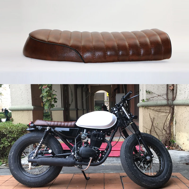 Cafe racer Brat seat caterlillars pleated asiento CG125 modificado retro plano café cojines de Cafe racer Brat seat caterlillars pleated asiento CG125 modificado retro plano café cojines de