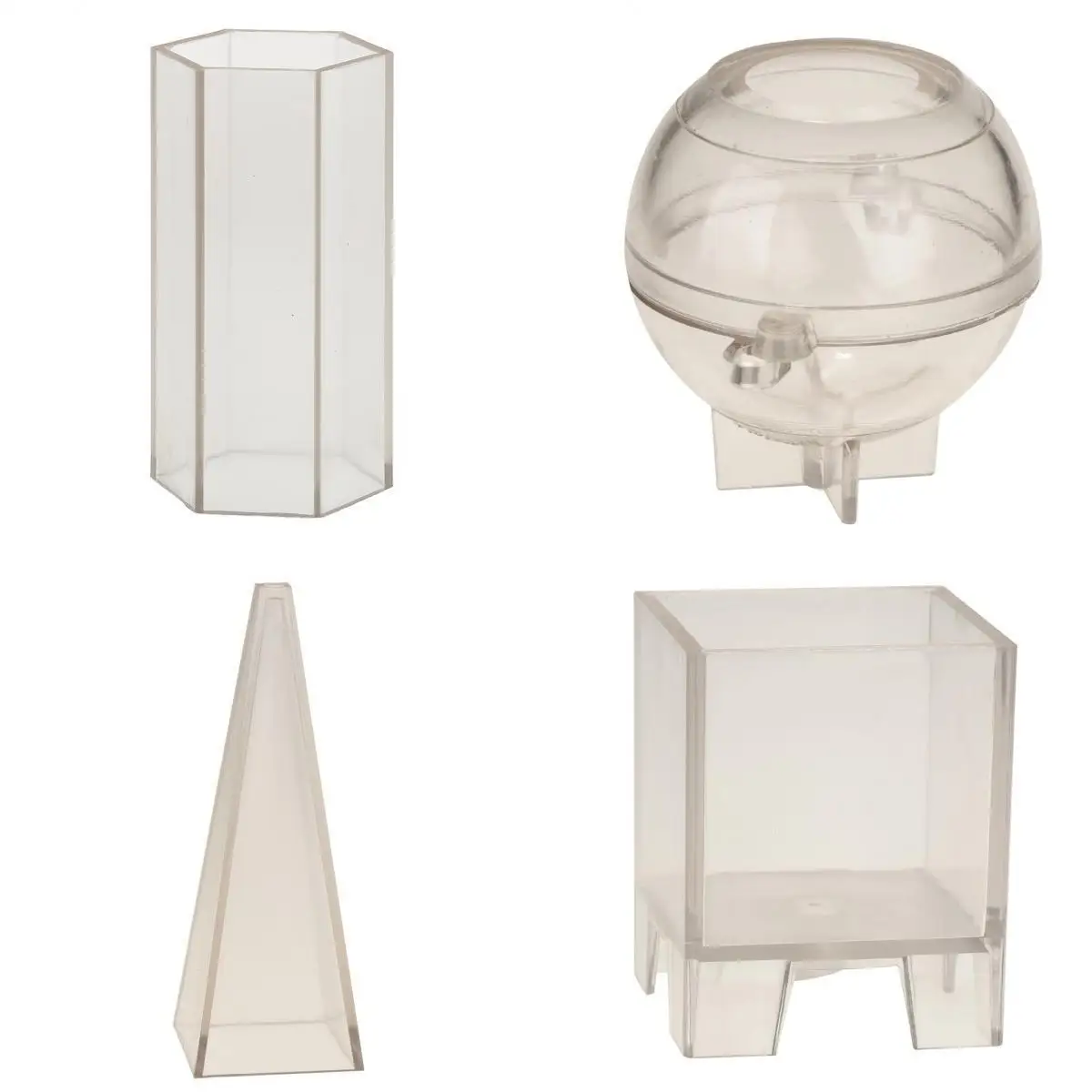 Plastic Mold 4 Pyramid Sphere Ball Hexagon Cube Candle Making Mould DIY Soap