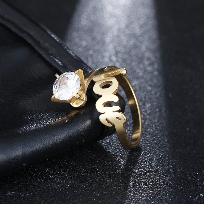CACANA Promotions Women/Men Wedding Band Ring Gold Color Plated Engagement Ring Stainless Steel Forever Love Couple's Anel Bague