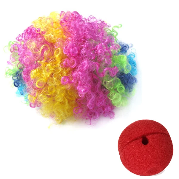 

Funny Red Foam Clown Nose and Curly Wig Jester Costume Fancy Dress Circus Cosplay