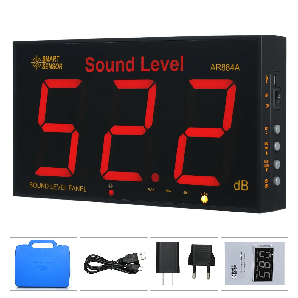 Умный датчик AR884A настенный 30-130dB цифровой Noisemeter децибел контрольный Тестер измеритель уровня звука с большим ЖК-экраном
