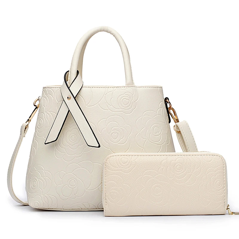 

2016 Women PU Leather Handbags Luxury Tote Embossed Bag Ladies Shoulder Bag 2 Pcs Composite Bag+Purse Bolsas Large Capacity 8988