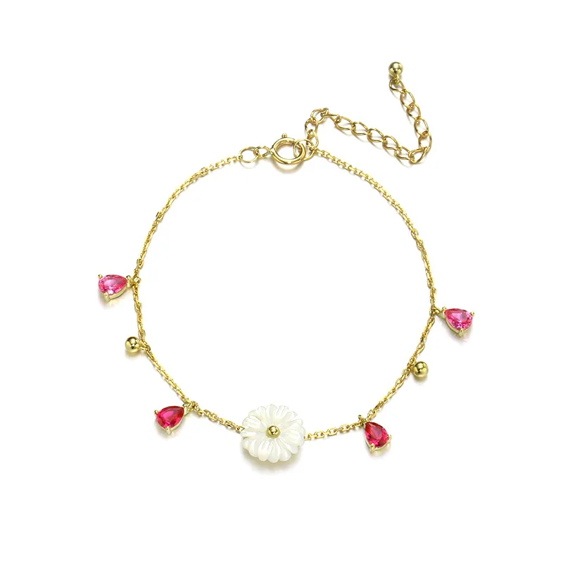 

Bohemia 9K Pure Real Yellow Gold Seashell Flower Bracelets for Women Girl Fancy Solid Crystal Bangles Fine Anniversary Jewelry