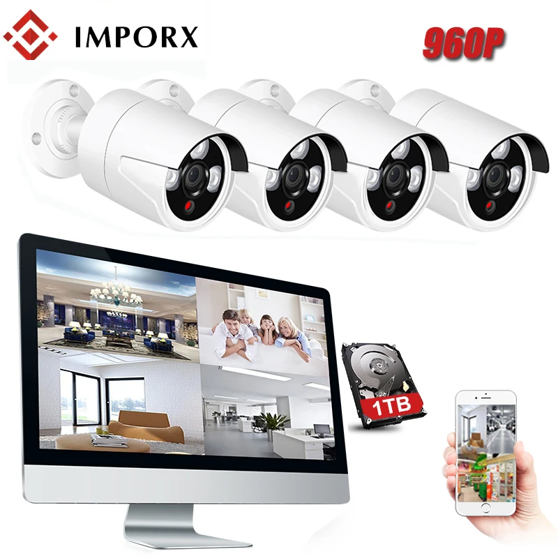 

IMPORX CTV 4CH 720P Camera HD NVR Kit 1TB HDD 13" LCD P2P HDMI H. 264 NVR Video Surveillance System Waterproof Outdoor CCTV kit
