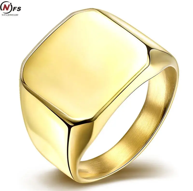 Smooth Silver Gold Square Ring Boys Mens Ring 316L Stainless Steel Ring Boys Mens Ring