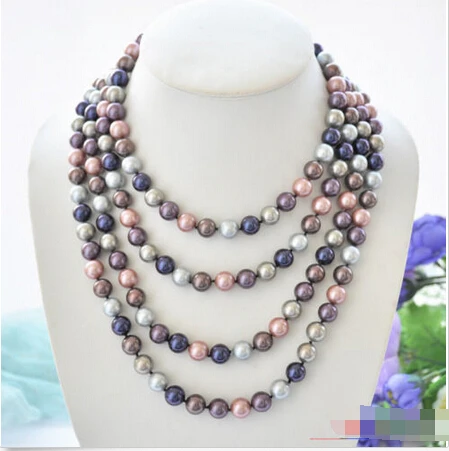 

P4974 80" 10mm purple blue gray SOUTH SEA SHELL PEARL NECKLACE ^^^@^Noble style Natural Fine jewe SHIPPING (C0309)