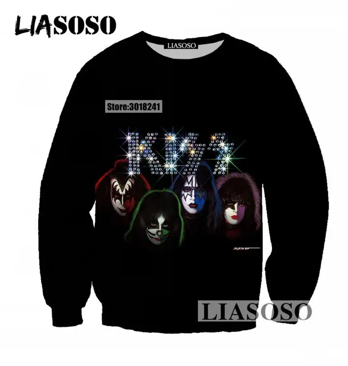 LIASOSO Pure Black Pullover Hoodies Men Women 3D Print KISS Combination Casual Long Sleeve Crew Neck Sweatshirt Clothing T1058 LIASOSO Pure Black Pullover Hoodies Men Women 3D Print KISS Combination Casual Long Sleeve Crew Neck Sweatshirt Clothing T1058