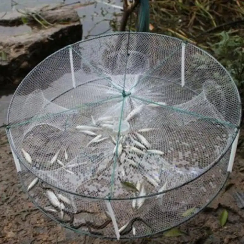 

33*12cm Portable Foldable 4 Holes Round Fishing Shrimp Trap Fishing Net Polyester Fish Shrimp Minnow Crab Baits Cast Mesh Trap