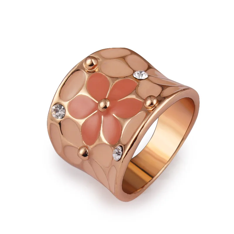

Ajojewel CZ Pink Enamel Flower Big Band Rings For Women Scarf Ring Beautiful Jewelry Fashion Accessories