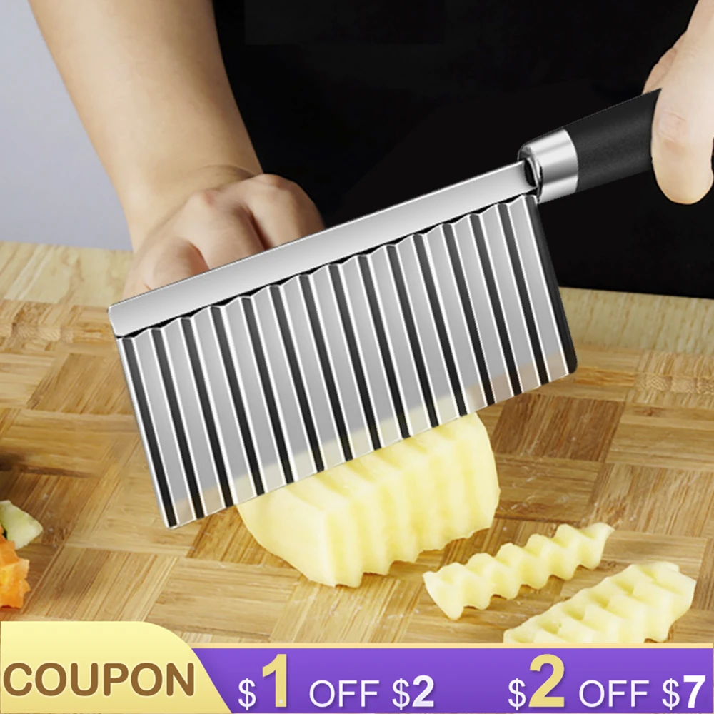 

Potato French Fry Cutter Stainless Steel Kitchen Accessories Wave Knife Fruits Vegetable Slicer Potato Cucumber Cutter Chopper