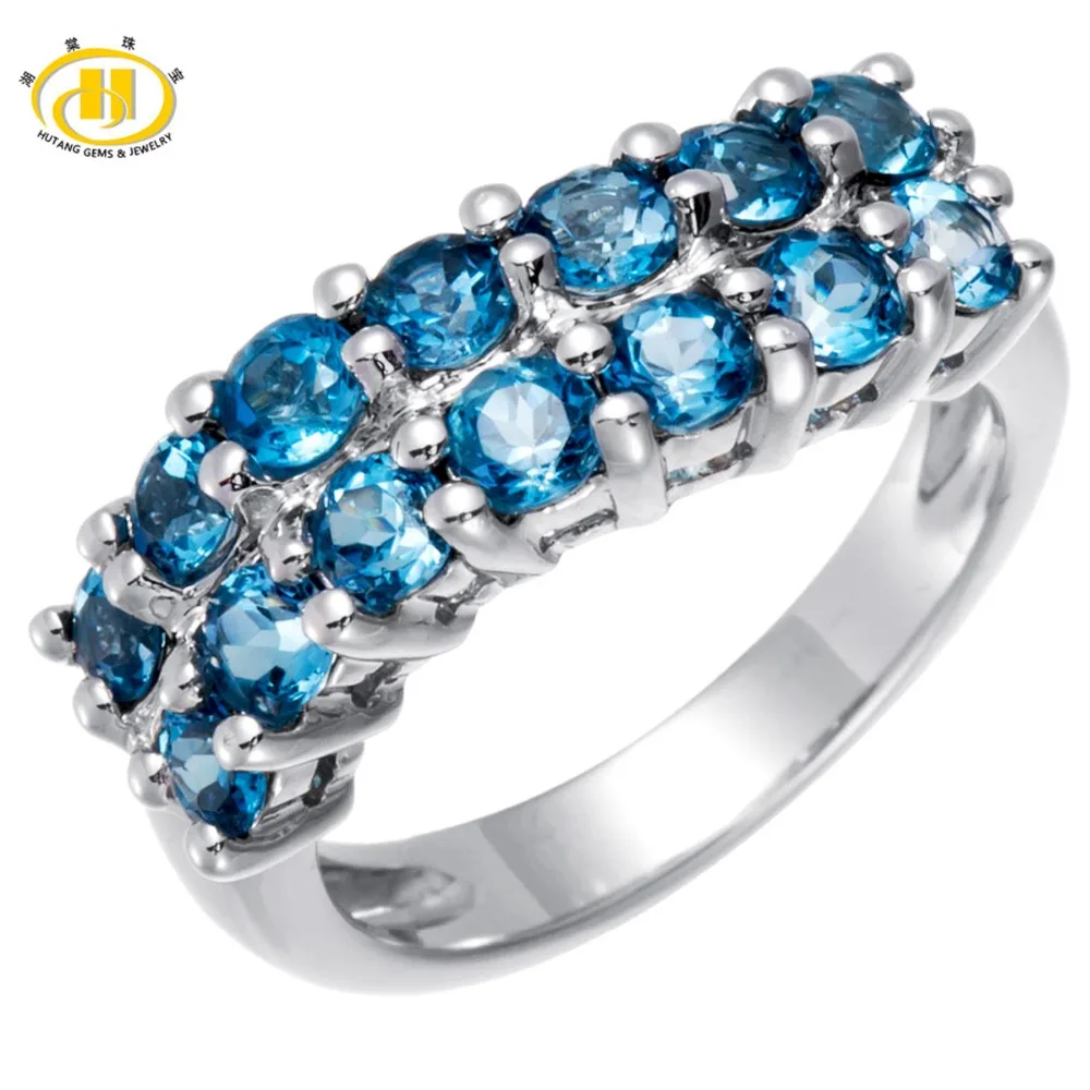 

Hutang Genuine London Blue Topaz Gemstone Solid 925 Sterling Silver Cluster Ring Fine Jewelry