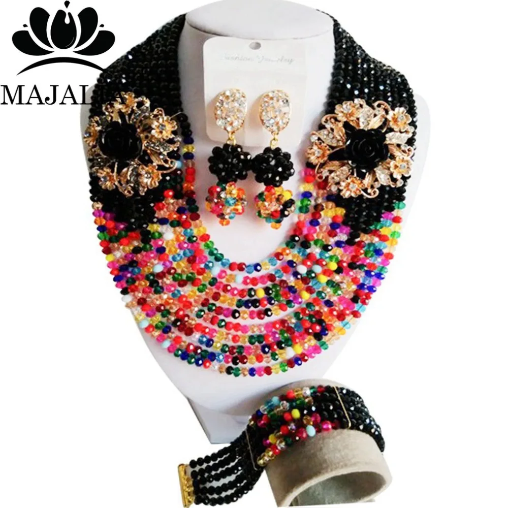 

2017 Fashion Nigeria Wedding african beads jewelry set Multicolors Crystal necklace Bridal Jewelry set Free shipping A415