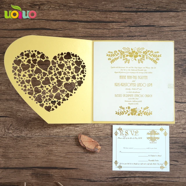 10pcs sample gold heart laser cut wedding invitation cards wedding invitation heart