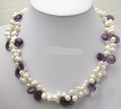 

Jewelr 004452 Details about 2 Rows Genuine White Pearl Amethyst 18KWGP Clasp Necklace