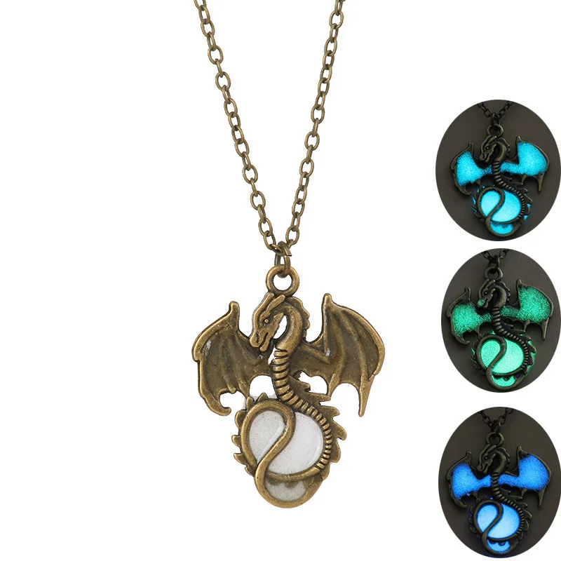 

Originality Pattern Noctilucent Necklace Restore Ancient Night Dragon Pendeloque Cut Cross Border For Goods Group HMS073 erd