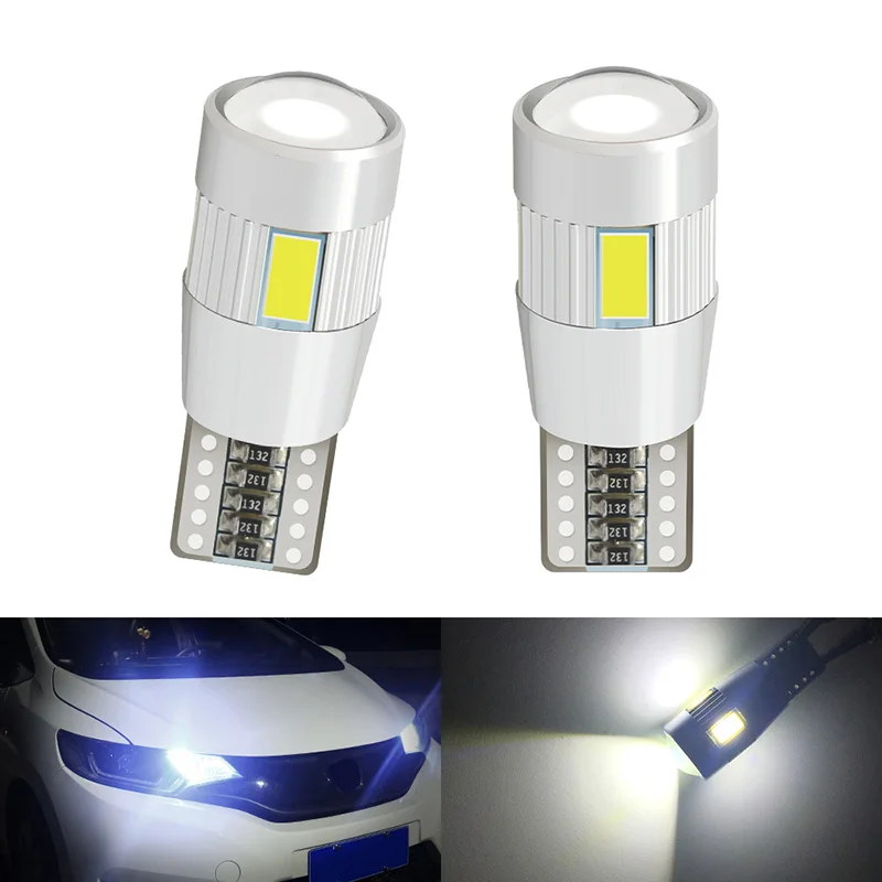 

2PCS T10 Error Free Clearance Lights White Red Green Blue CANBUS 5630 6SMD W5W 194 LED Car Light Bulbs with Lens
