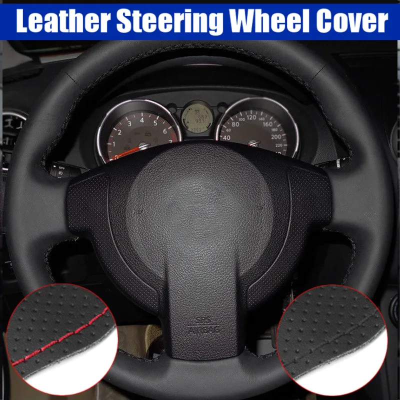 

Black/Red Steering Wheel Cover Genuine Leather DIY For Nissan Qashqai J10 X-Trail NV200 2008-2012 Interior Accessory Professiona