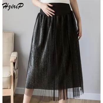 

HziriP 2019 Summer New Style Solid Pleated Simple Hot Sale Pregnant Mid-Calf Plus Size New Mesh Maternity Fresh Skirts 3 Colors