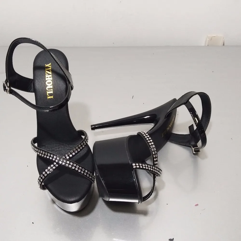 High sexy sequins cross vamp 15 cm stiletto sandals, model party stage using sandals