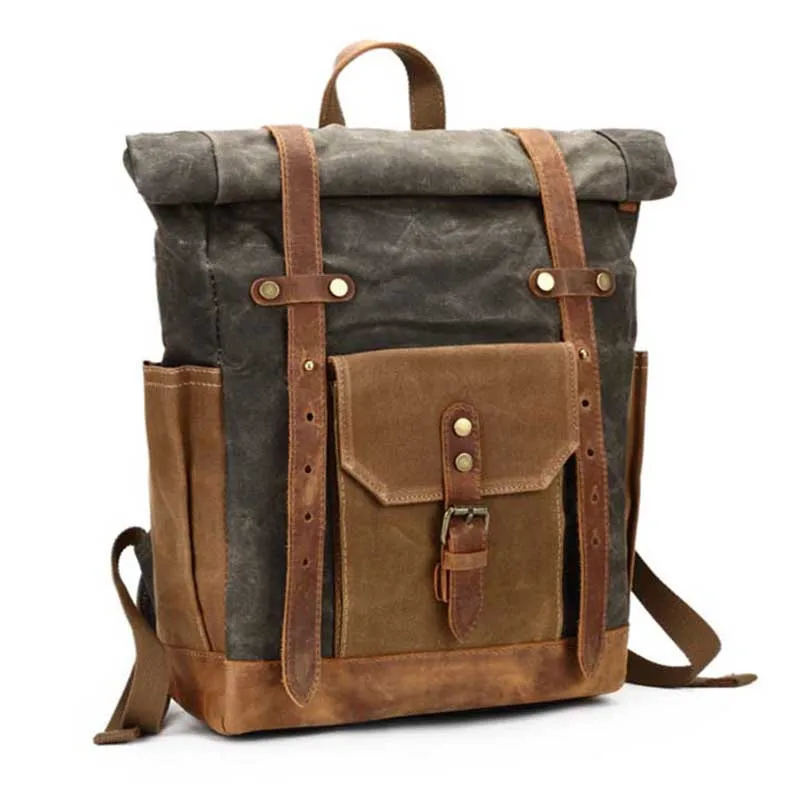 

Oil Wax Canvas Waterproof Backpack Men Vintage England Style Laptop Backpack for College Students Rucksacks Daypacks