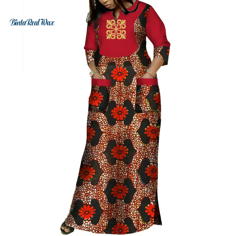 Дашики африканские платья для женщин Базен Riche аппликация принт Длинные платья с 2 карманами традиционная африканская одежда WY3620