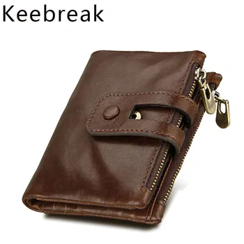 

Crazy Horse Genuine Leather Men Wallets Credit Business Card Holders Zipper Cowhide Leather Small Wallet Clutch Purse Carteira