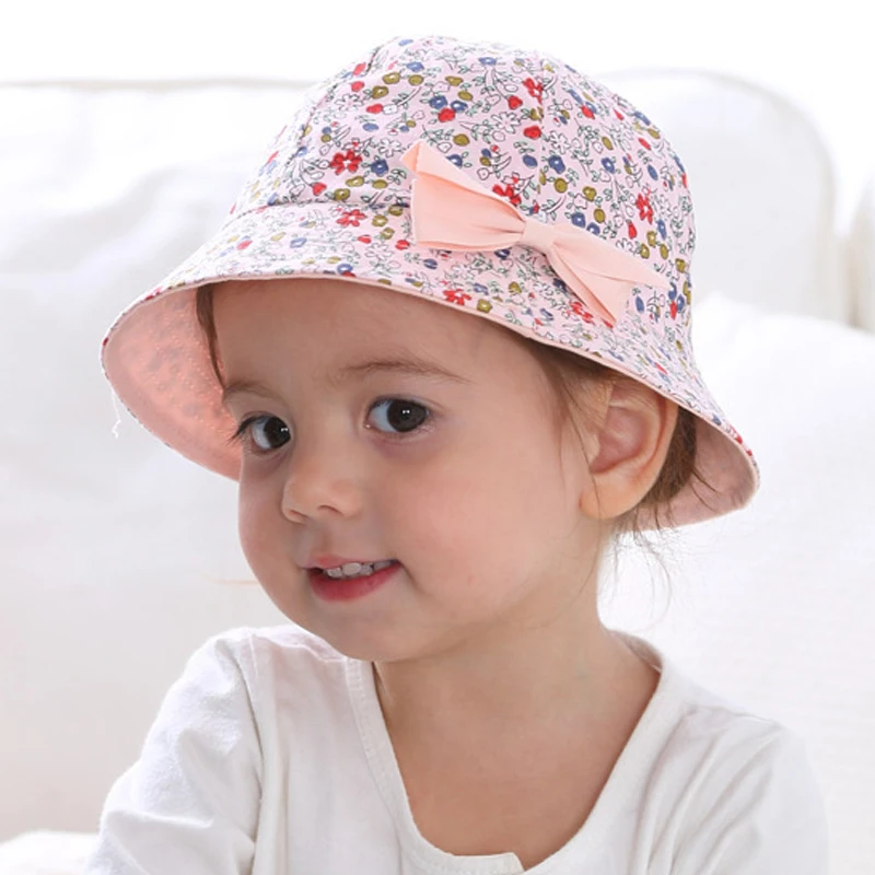 Хлопковая летняя шляпа с цветочным принтом для малышей Детская вязаная бантом и