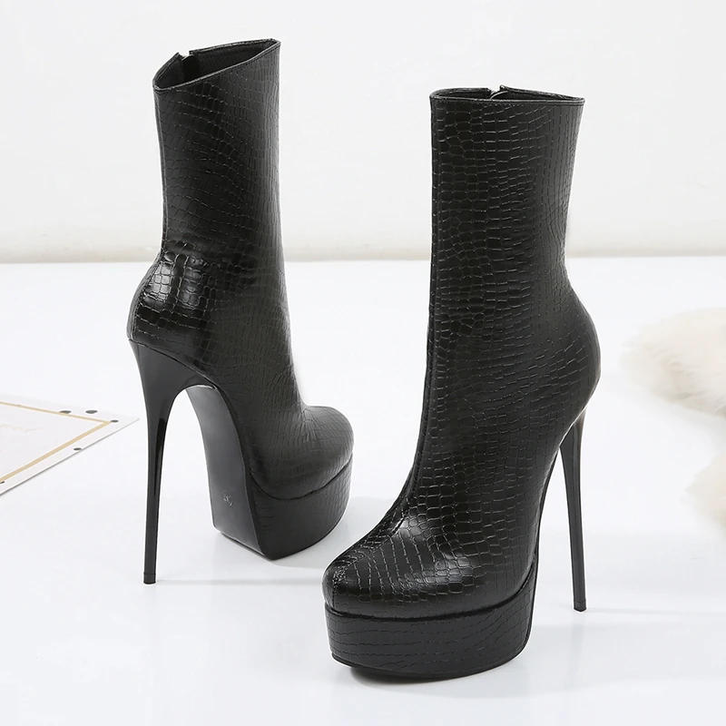 Woman Female Round Toes Mid Calf Boots Black Plus Size Autumn Winter Zips Lady Shoes Soft Leather Boots Shoes Women DB0056