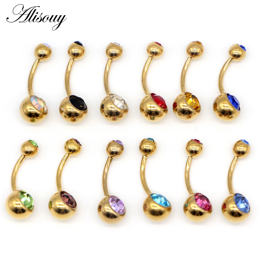 1pc G23 Titanium Navel Rings Gold Anodized Belly Button Piercing Navels