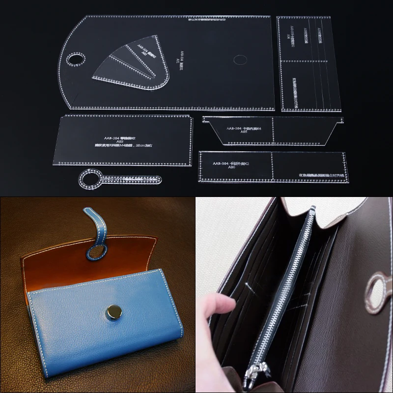 

1 Set Long Wallet Acrylic Template Leather Stencil Pattern DIY Leather Craft Tools Cutting Model for Lady Clutch Long Purse