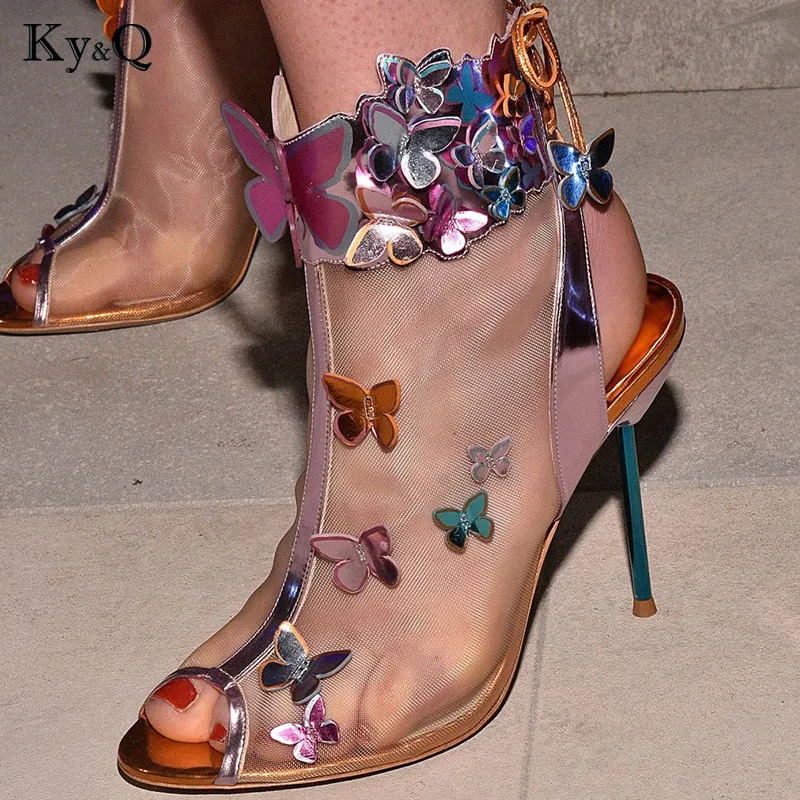 

2018 Summer Chic Butterfly Sandals Women Runway Leaky Toe Floral High Heels Shoes Female Lady Sexy Party Wedding Pumps Shoes